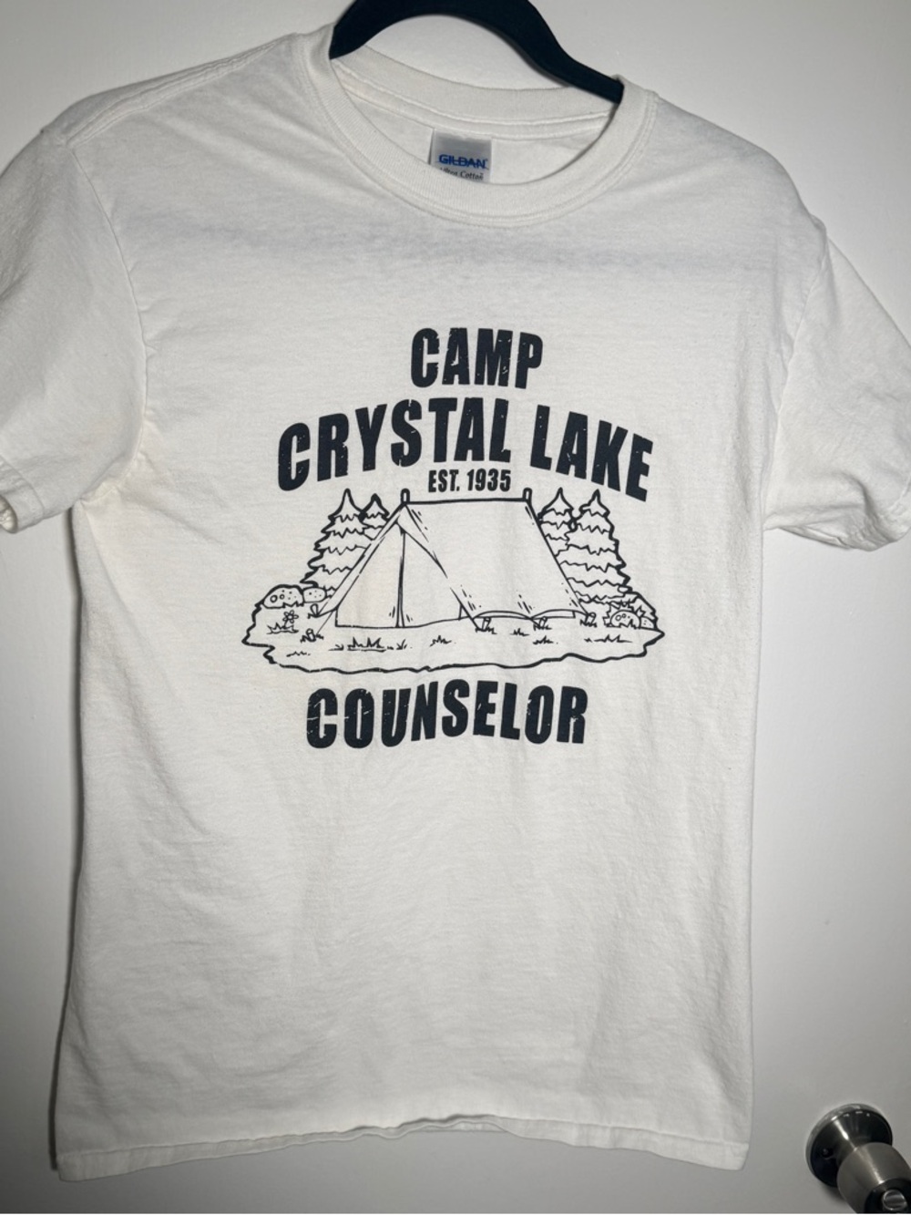 Friday the 13th White T-Shirt with Black Camp Crystal Lake Counselor Graphic S
